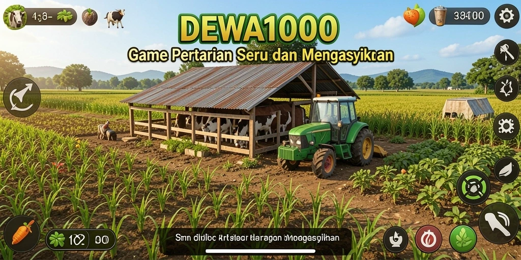 Tampilan gameplay DEWA1000 dengan aktivitas bertani yang seru.