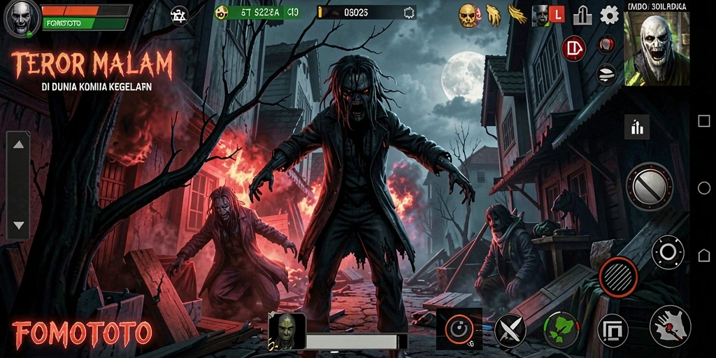 Screenshot gameplay FOMOTOTO menampilkan suasana Horror yang mencekam.