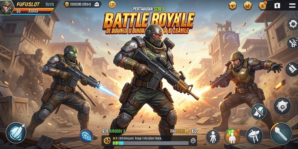 Tampilan seru dari gameplay FUFUSLOT dalam pertarungan Battle Royale.