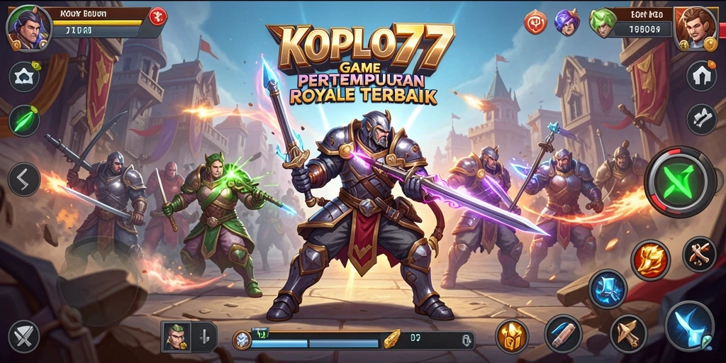 Screenshot gameplay KOPLO77 menunjukkan pertempuran seru di arena Royale.