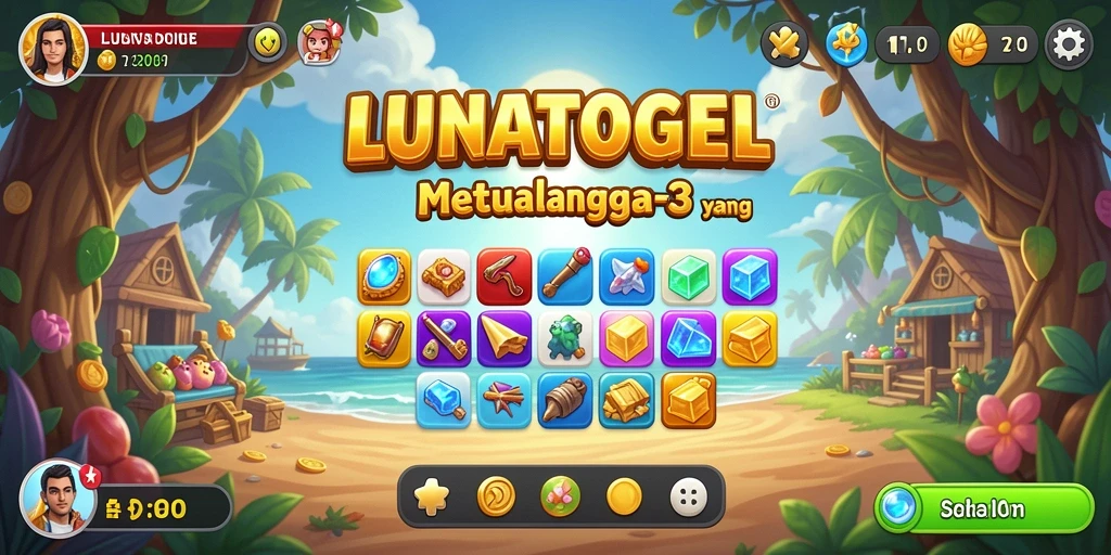 Tampilan gameplay Match-3 yang menakjubkan dalam LUNATOGEL.