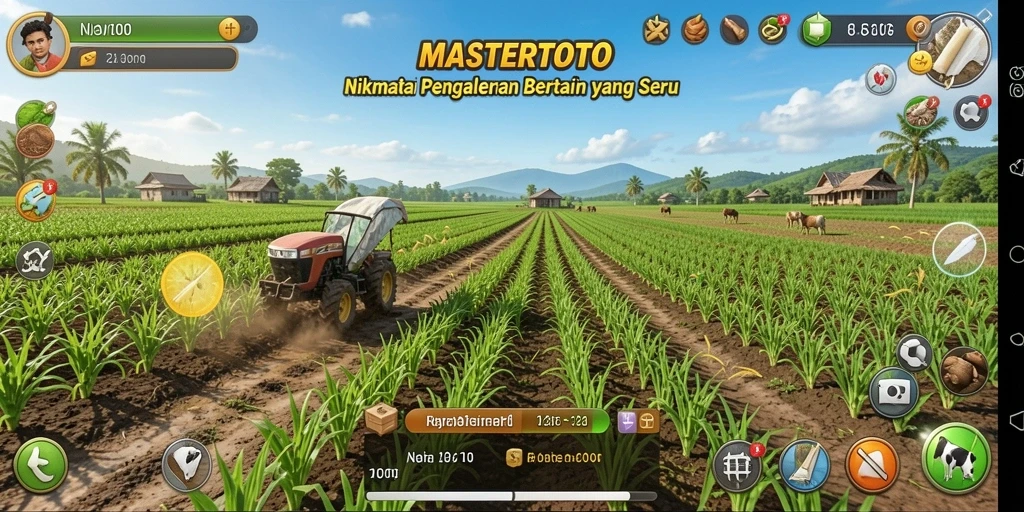 Tampilan gameplay seru MASTERTOTO dengan ladang yang hijau.