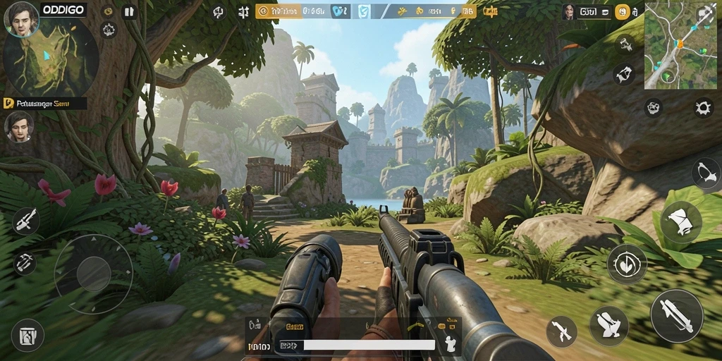 Screen capture gameplay ODDIGO yang menegangkan dalam pertempuran TPS.