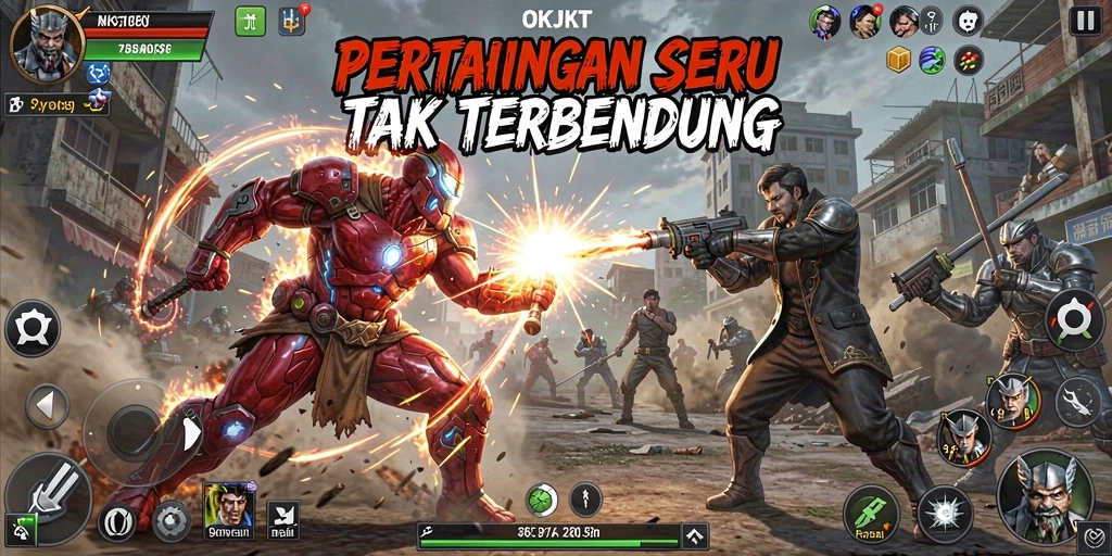 Screenshot gameplay OKJKT dengan aksi pertarungan yang menegangkan.