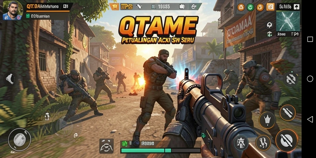 Tampilan gameplay seru di QTGAME dengan aksi tembak-tembakan.